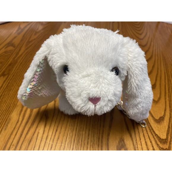 White with sqeuins Bunny Rabbit Plush Purse Gold Strap 8” X 10” - for children - Picture 9 of 12